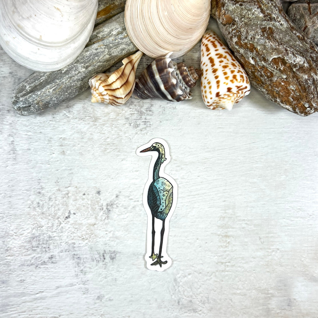 Sticker - Snowy Egret - Turquoise - white background - 1x3"