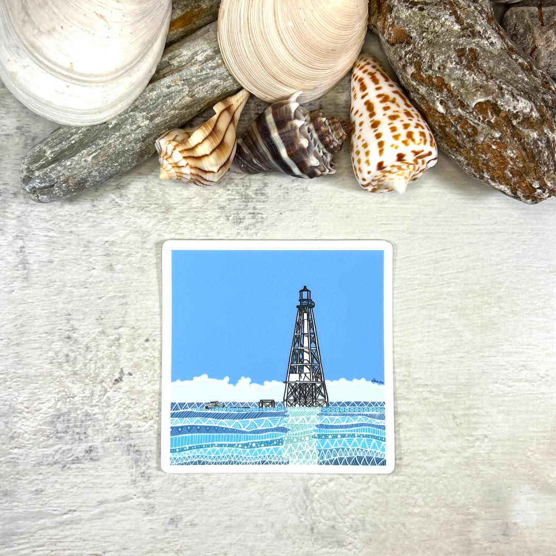 Sticker - Alligator Lighthouse - Turquoise - white background - 3x3"