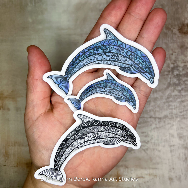 Dolphin Stickers 2" or 3" | Cute Ocean Dolphin Vinyl Sticker | Clear, Blue, Waterproof Dolphin Decal for Laptop, Water Bottle, Journal, Gift for Ocean Lovers