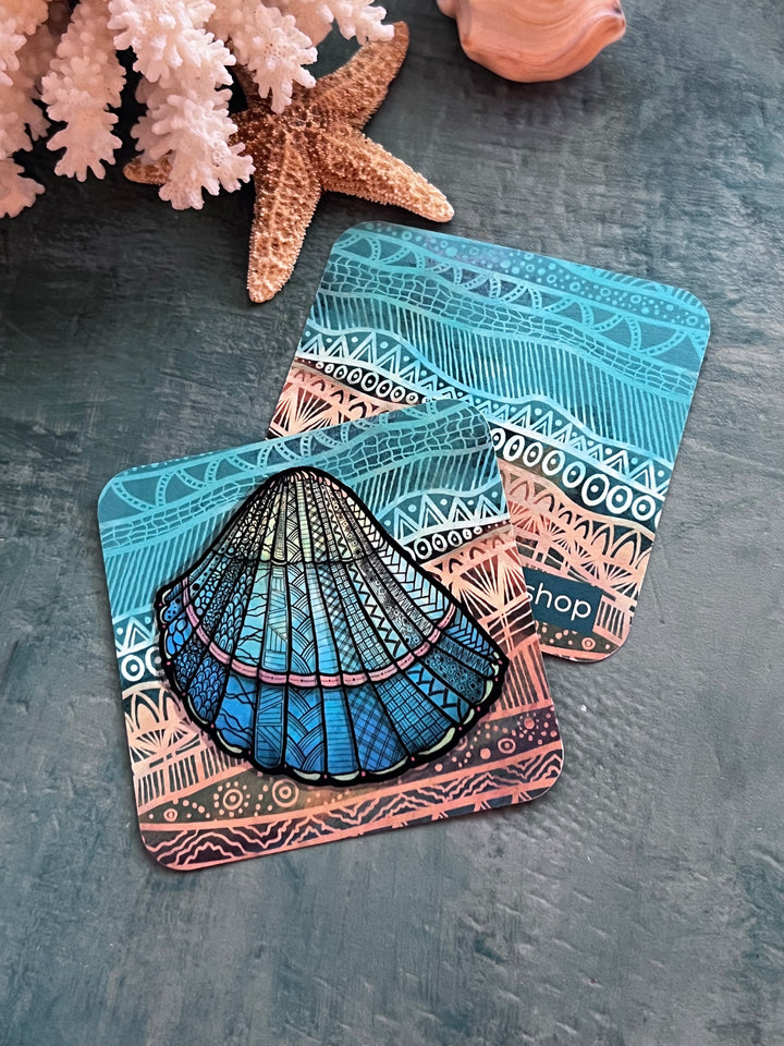 Cockleshell | Paper Coaster 3.5 X 3.5 | Cockleshell Paper Coaster | Cockleshell Coaster for journalers, ocean lovers, or ocean themed gathering