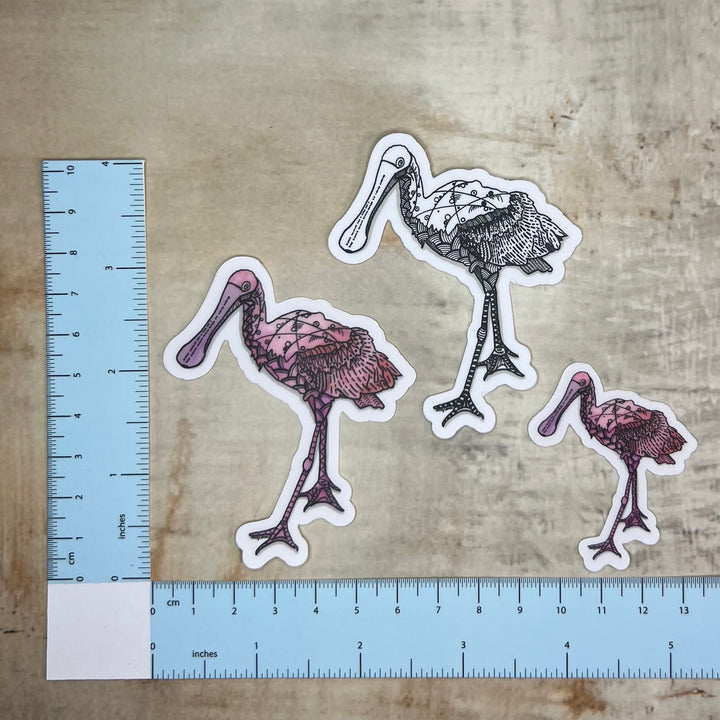 Sticker - Spoonbill - Black & White - White Background - 3"
