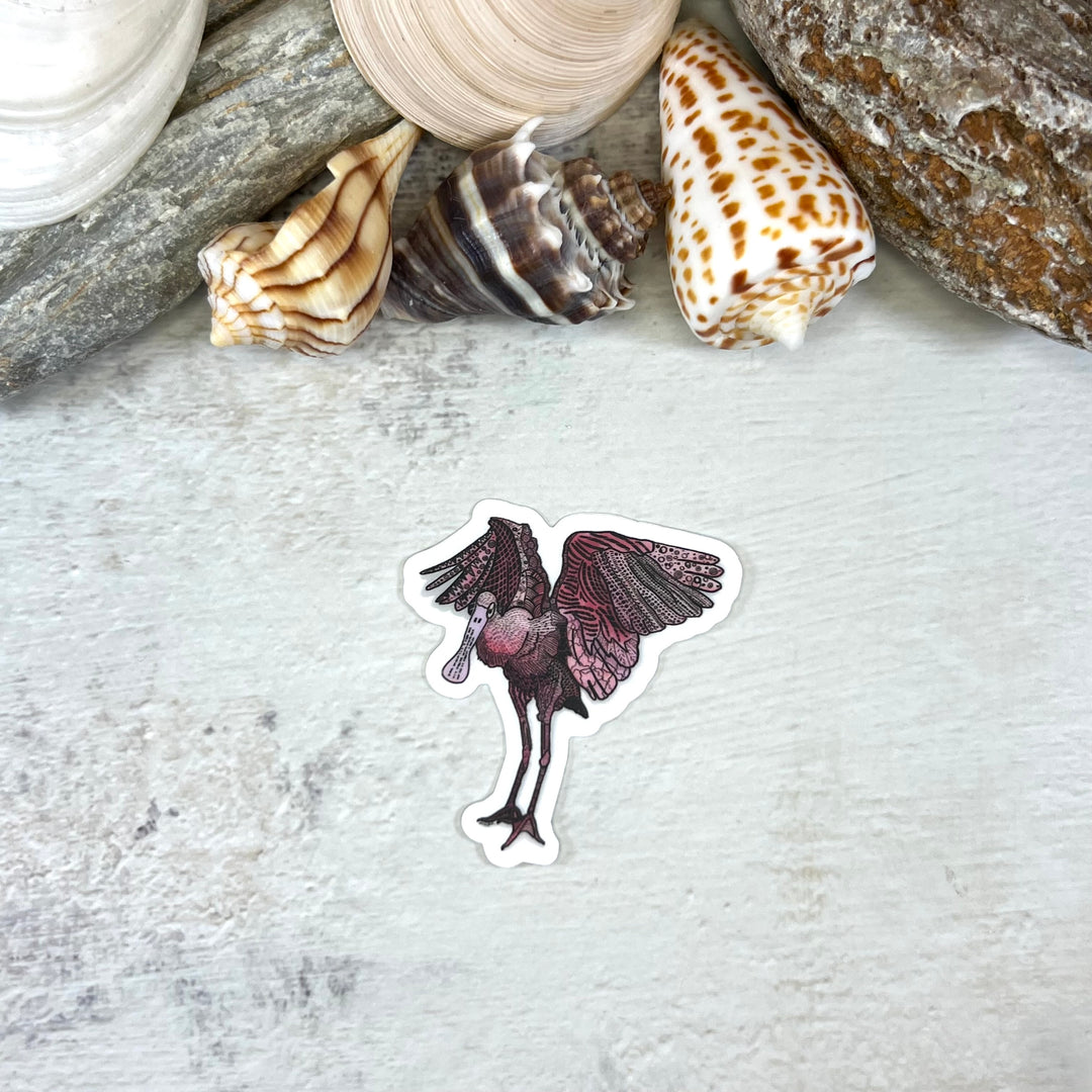 Sticker - Spoonbill Flapping - Pink - Clear background - 2 x 2"