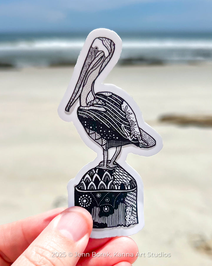 Pelican Key West Stickers 3" | Pelican Key West Vinyl Sticker | Black & White, Waterproof Pelican Decal for Laptop, Water Bottle, Journal, Gift for Ocean Lovers