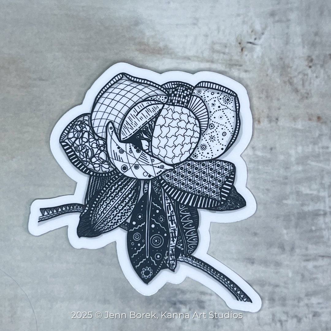 Magnolia 2 | Stickers 3" | Cute Ocean Magnolia 2 Vinyl Sticker | Black & White, Waterproof Magnolia 2 Decal for Laptop, Water Bottle, Journal, Gift for Ocean Lovers