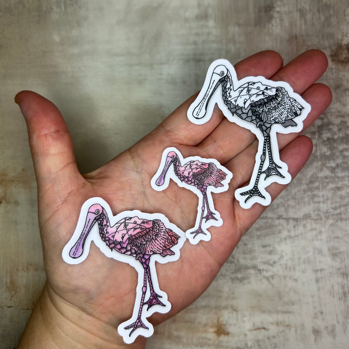 Sticker - Spoonbill - Black & White - White Background - 3"