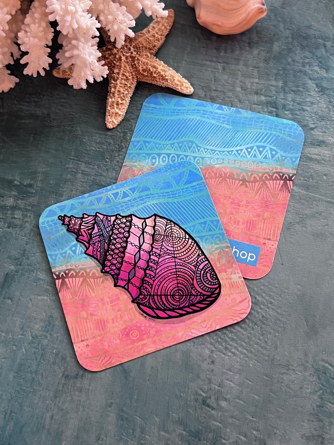 Conch | Paper Coaster 3.5 X 3.5 | Conch Paper Coaster | Conch Coaster for journalers, ocean lovers, or ocean themed gathering