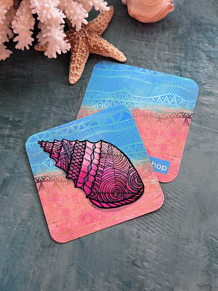 Conch | Paper Coaster 3.5 X 3.5 | Conch Paper Coaster | Conch Coaster for journalers, ocean lovers, or ocean themed gathering