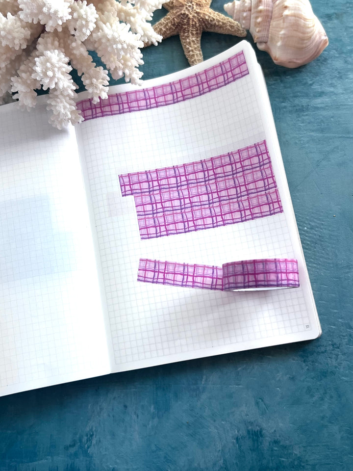 Washi Tape Wavy Plaid | 15mm Hand-Drawn Plaid Washi Tape | Colorful Journal, Planner & Scrapbook Tape | Pink, Orange, Green, Turquoise, Blue, Purple