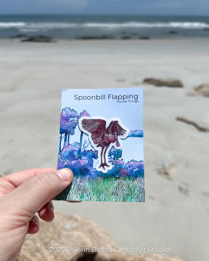 Spoonbill Flapping | Stickers 2" or 3" | Spoonbill Vinyl Sticker | Clear, Blue, Waterproof Spoonbill Decal for Laptop, Water Bottle, Journal, Gift for Ocean Lovers