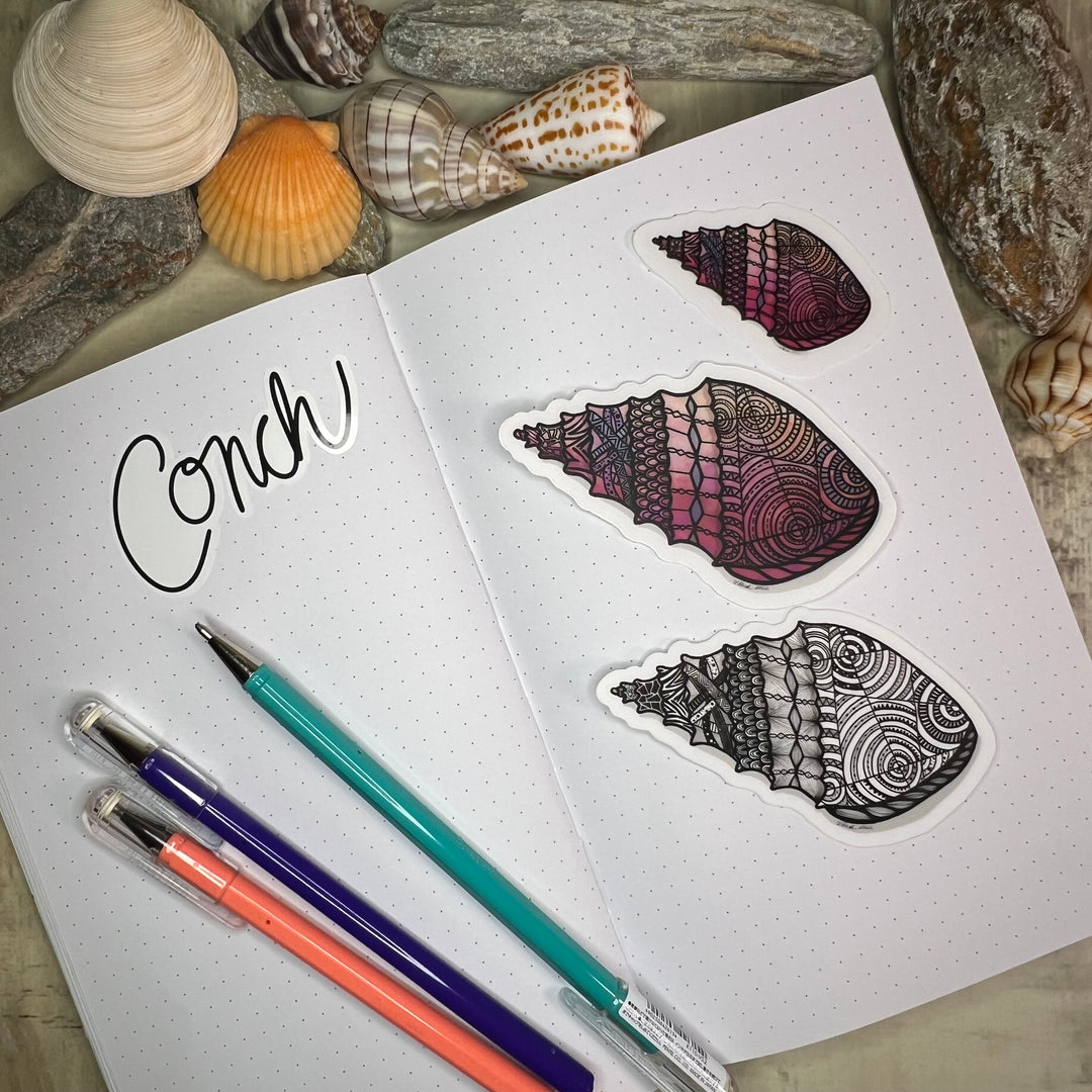 Sticker - Conch - Pink - Clear Background - 3" or 2"