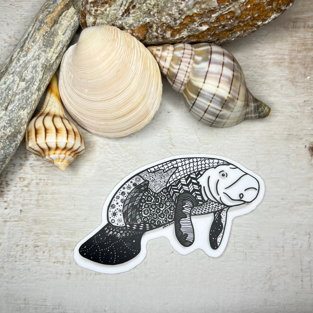 Sticker - Manatee - Black & White - White background - 3" x 2.7"