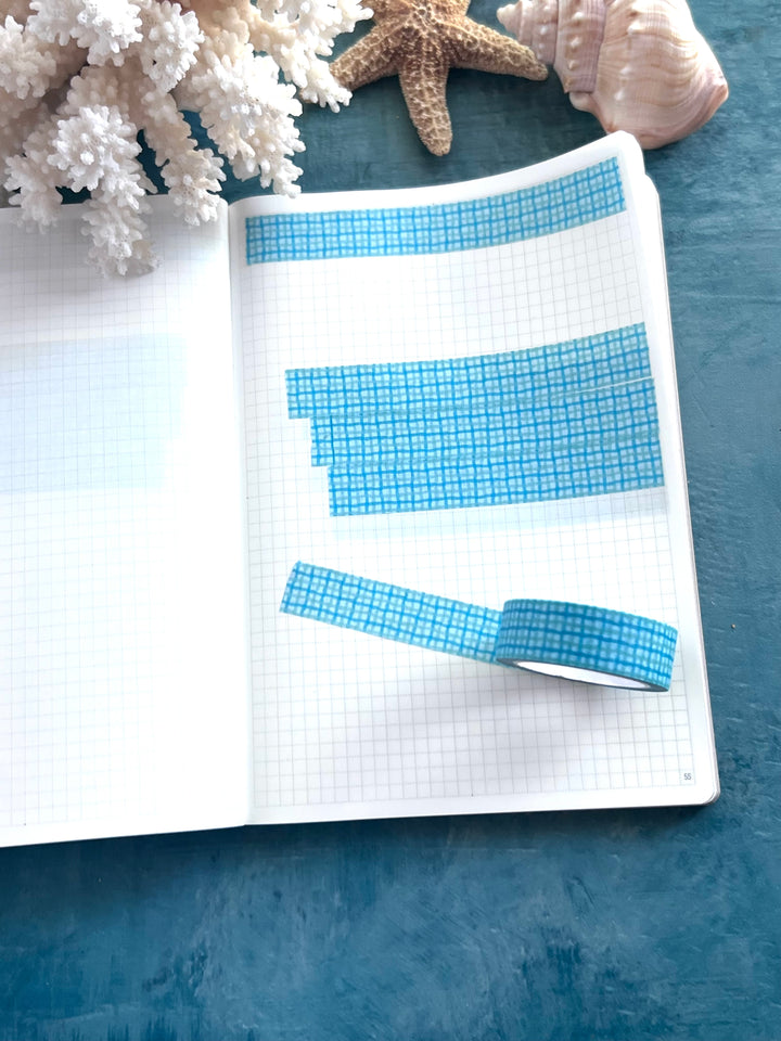 Washi Tape Wavy Gingham | 15mm Hand-Drawn Gingham Washi Tape | Colorful Journal, Planner & Scrapbook Tape | Pink, Orange, Green, Turquoise, Blue, Purple