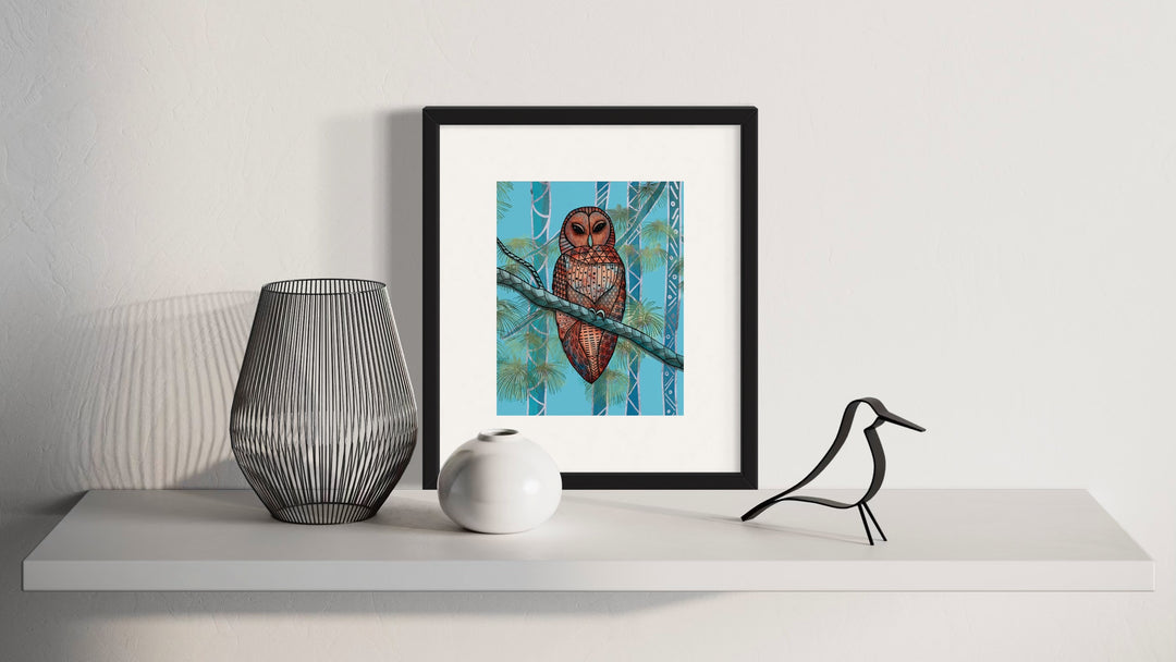 Barred Owl | Art Print 8 x 10 | Colorful Ocean Wall Art | Barred Owl Illustration, Coastal Beach Decor