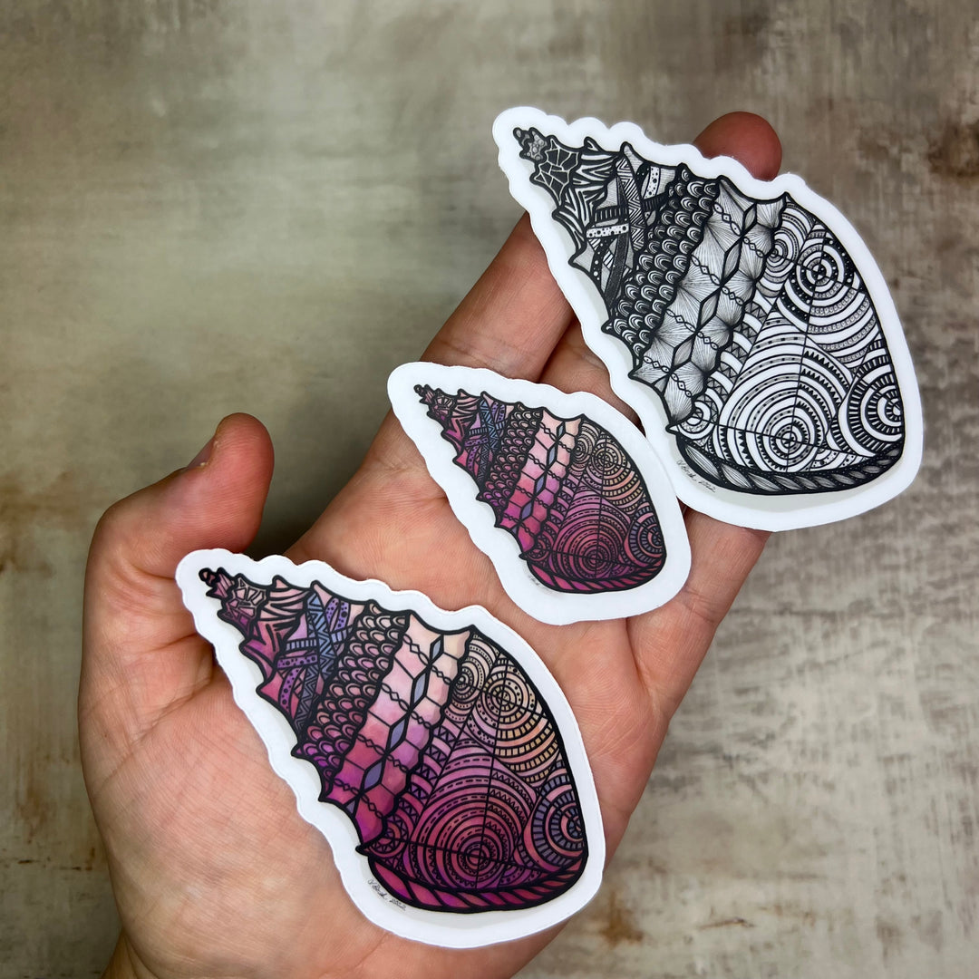 Sticker - Conch - Pink - Clear Background - 3" or 2"