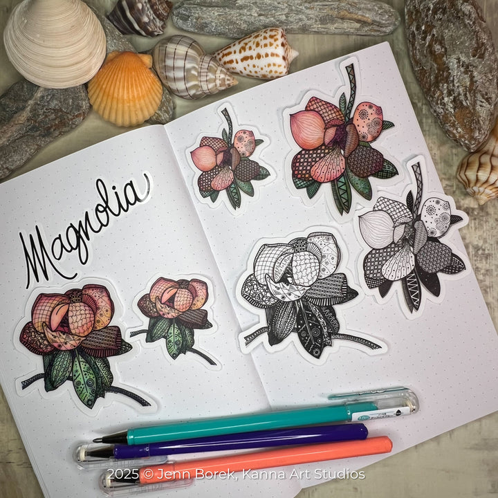 Magnolia 2 | Stickers 3" | Cute Ocean Magnolia 2 Vinyl Sticker | Black & White, Waterproof Magnolia 2 Decal for Laptop, Water Bottle, Journal, Gift for Ocean Lovers