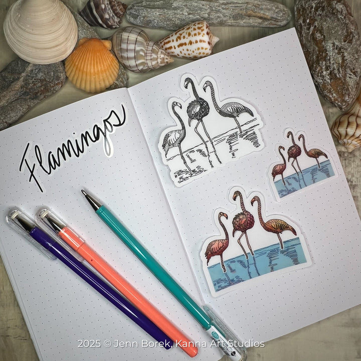 Flamingos Stickers 3" | Cute Flamingos Vinyl Sticker | Black & White, Waterproof Flamingos Decal for Laptop, Water Bottle, Journal, Gift for Ocean Lovers