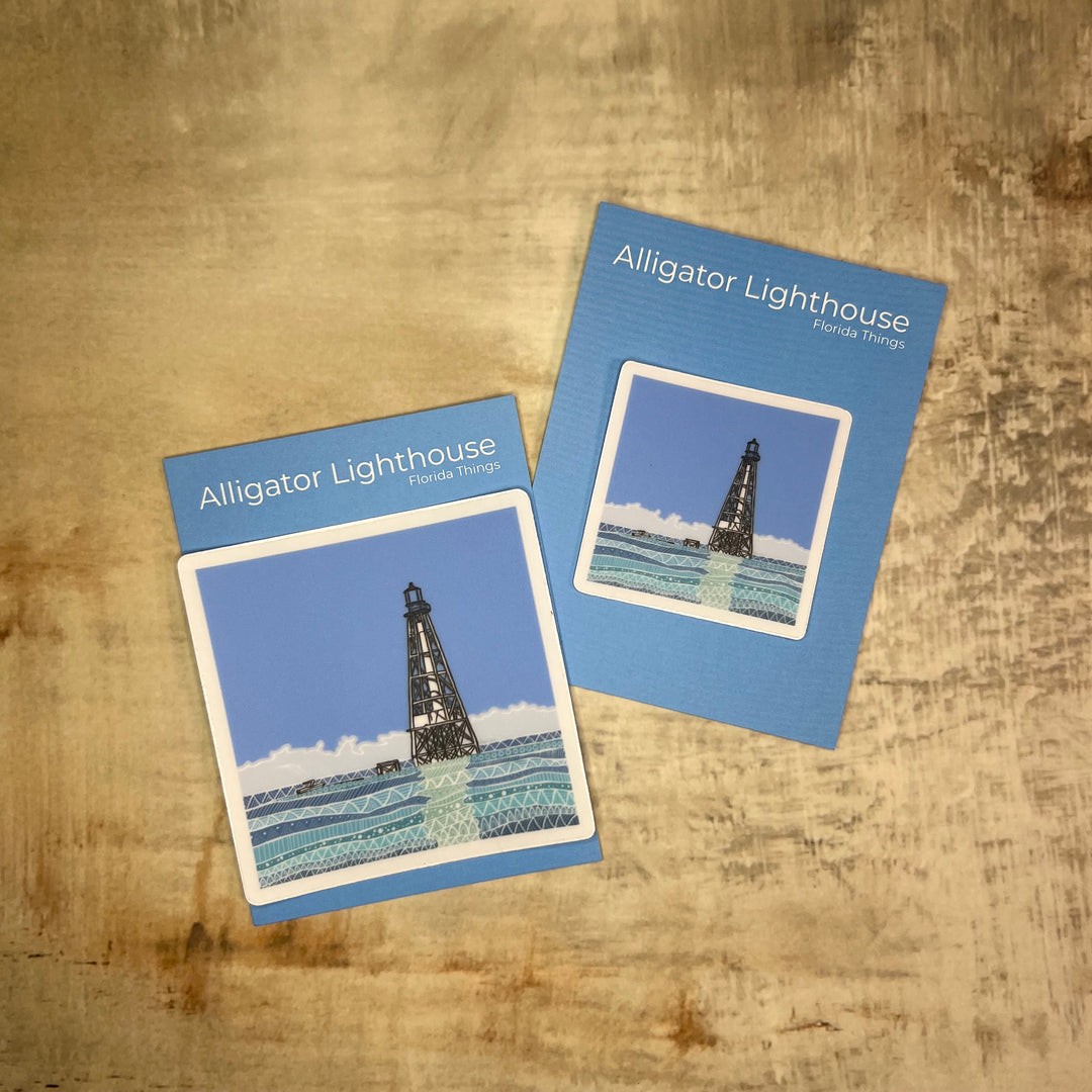 Sticker - Alligator Lighthouse (Square) - Turquoise - Clear Background - 3" or 2"