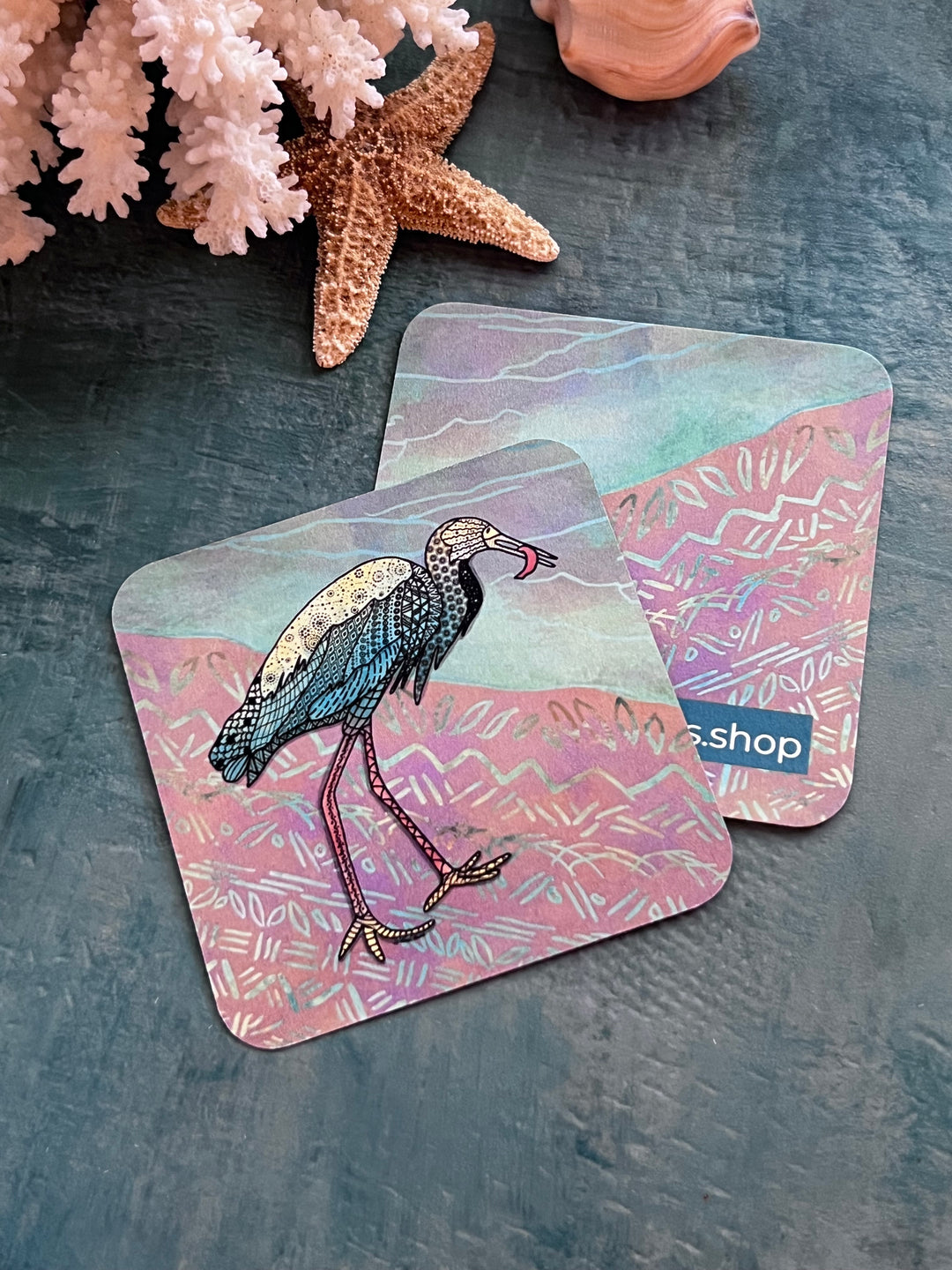 Snowy Egret & Fish | Paper Coaster 3.5 X 3.5 | Snowy Egret Paper Coaster | Snowy Egret Coaster for journalers, ocean lovers, or ocean themed gathering