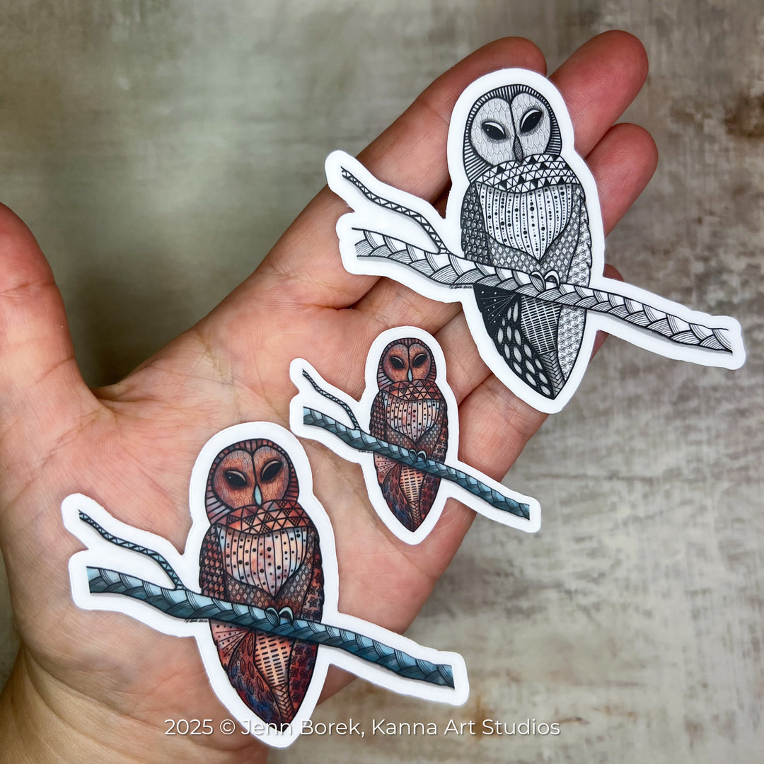 Barred Owl | Stickers 2" or 3" | Barred Owl Vinyl Sticker | Clear, Barred Owl Decal for Laptop, Water Bottle, Journal, Gift for Ocean Lovers