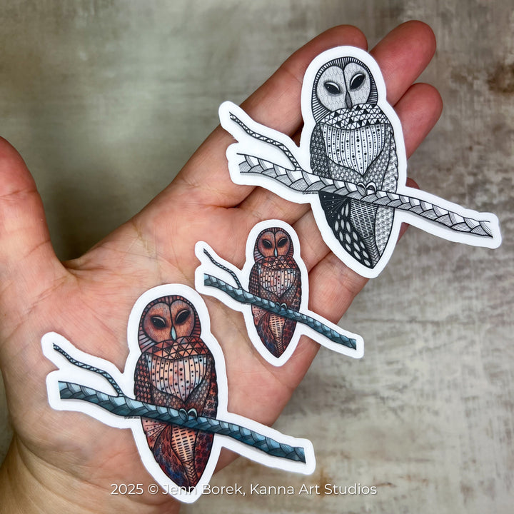 Barred Owl | Stickers 2" or 3" | Barred Owl Vinyl Sticker | Clear, Barred Owl Decal for Laptop, Water Bottle, Journal, Gift for Ocean Lovers