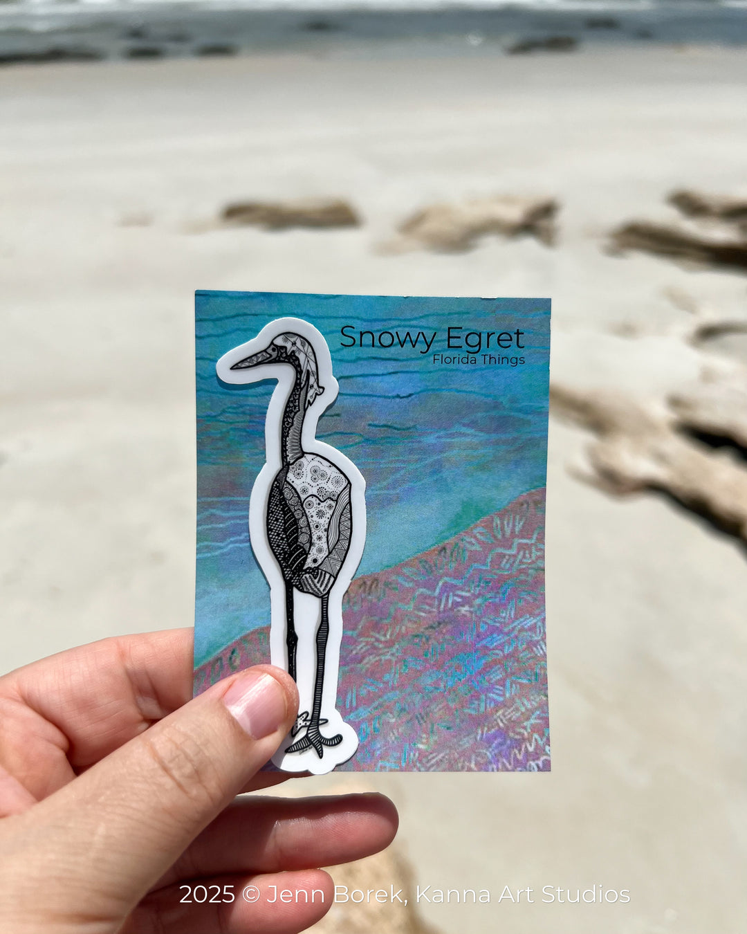 Snowy Egret | Stickers 3" | Shore Bird Snowy Egret Vinyl Sticker | Black & White, Waterproof Snowy Egret Decal for Laptop, Water Bottle, Journal, Gift for Ocean Lovers