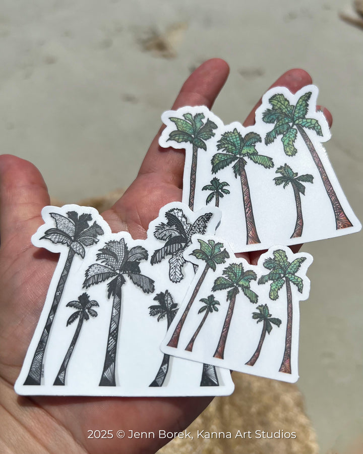 Palm Trees | Stickers 2" or 3" | Cute Palm TreesVinyl Sticker | Clear, Palm Trees Decal for Laptop, Water Bottle, Journal, Gift for Ocean Lovers