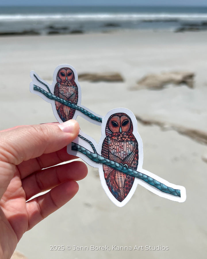 Barred Owl | Stickers 2" or 3" | Barred Owl Vinyl Sticker | Clear, Barred Owl Decal for Laptop, Water Bottle, Journal, Gift for Ocean Lovers