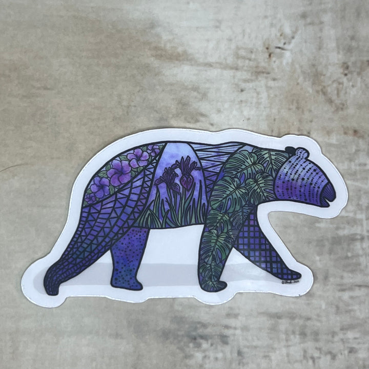 Sticker - Bear - Purple, Green - Clear background - 3" or 2"