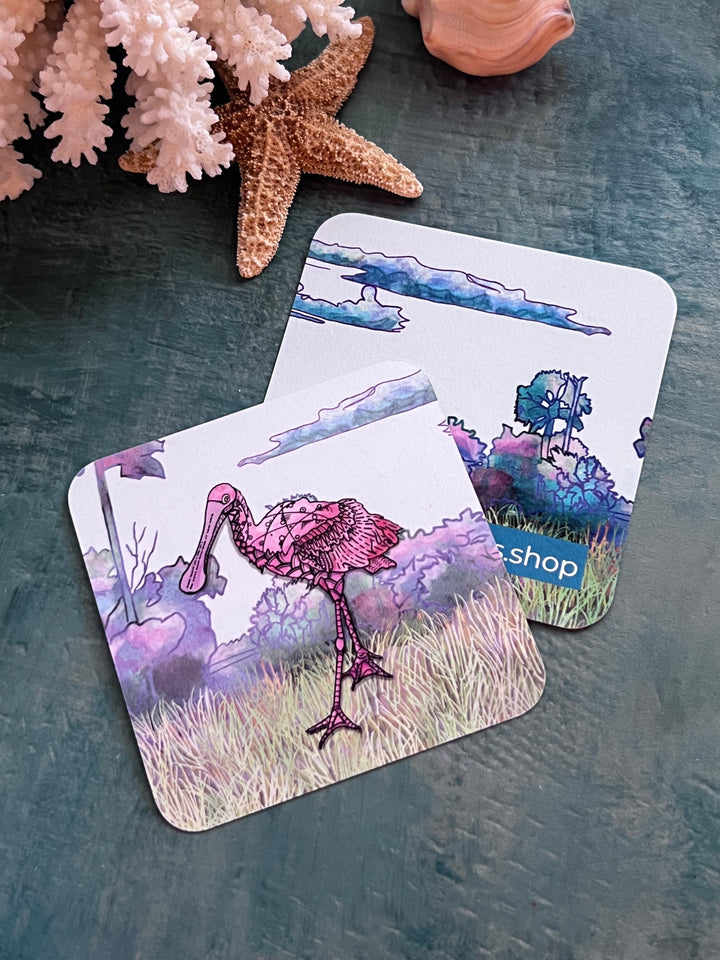 Spoonbill | Paper Coaster 3.5 X 3.5 | Spoonbill Paper Coaster | Spoonbill Coaster for journalers, ocean lovers, or ocean themed gathering