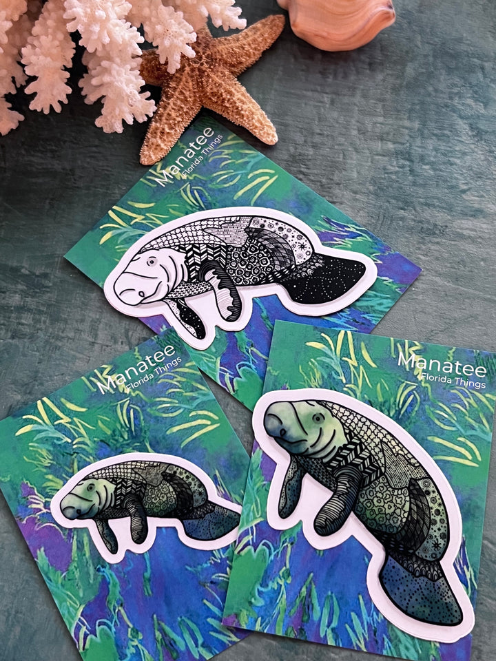 Manatee Stickers 2" or 3" | Cute Ocean Manatee Vinyl Sticker | Clear, Greeb, Waterproof Manatee Decal for Laptop, Water Bottle, Journal, Gift for Ocean Lovers
