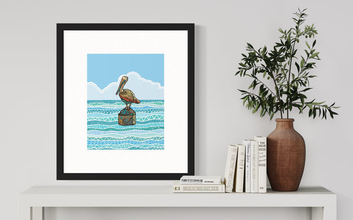 Pelican Key West Art Print 8 x 10 | Colorful Ocean Wall Art | Pelican Key West Life Illustration, Coastal Beach Decor