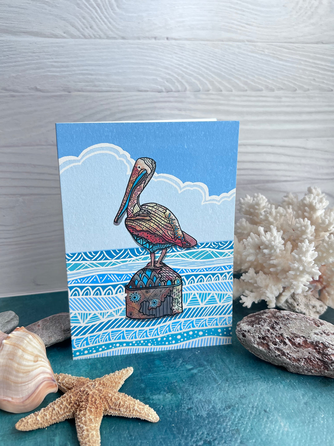 Pelican Key West Blank Note Card 4.5 x 6.25 | Pelican Key West Ocean Animal Greeting Card | Pelican Key West Stationery, Coastal Gift