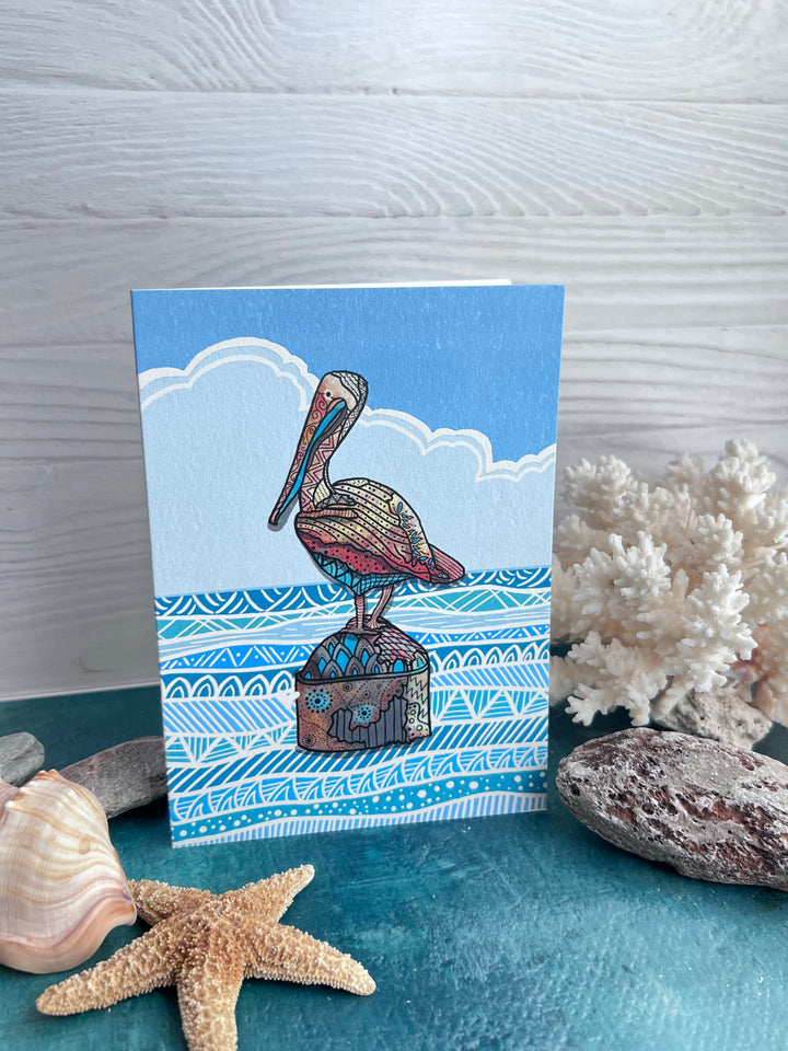 Pelican Key West Blank Note Card 4.5 x 6.25 | Pelican Key West Ocean Animal Greeting Card | Pelican Key West Stationery, Coastal Gift