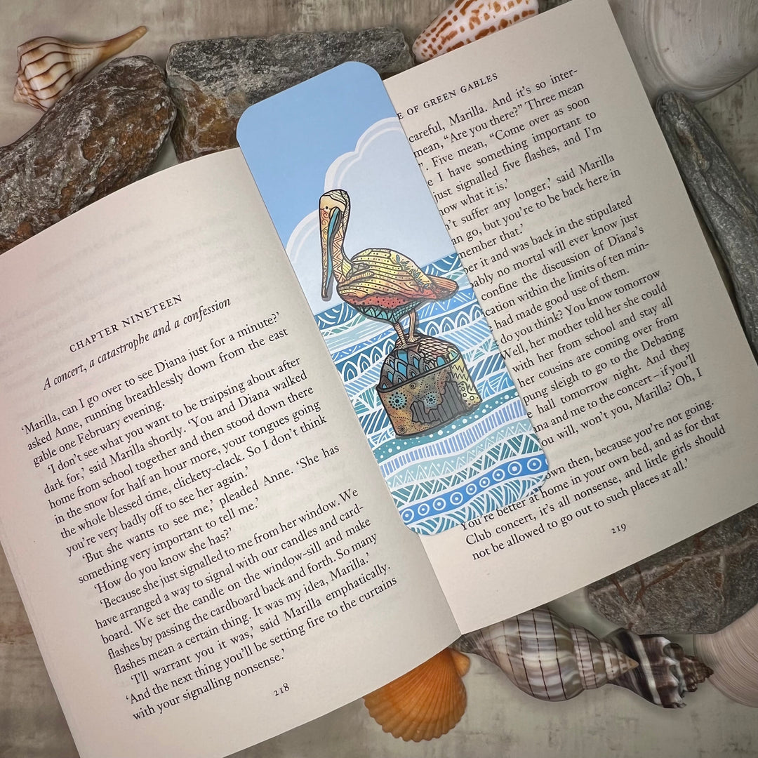 Bookmark - Pelican - Orange, Turquoise - 2x6"