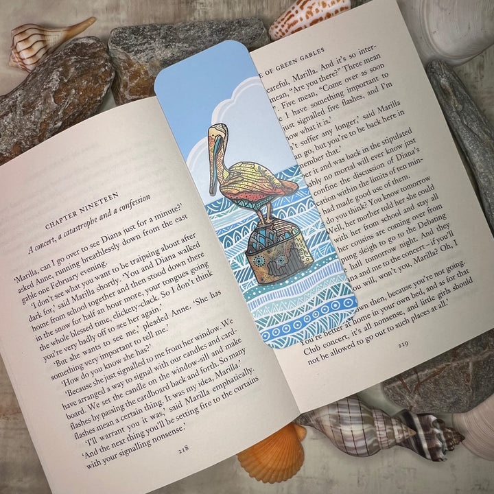 Bookmark - Pelican - Orange, Turquoise - 2x6"