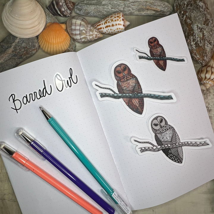 Sticker - Barred Owl - Black & White - White Background - 3"