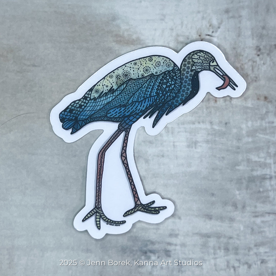 Snowy Egret & Fish | Stickers 2" or 3" | Shore Bird Snowy Egret Vinyl Sticker | Clear, Blue, Waterproof Snowy Egret Decal for Laptop, Water Bottle, Journal, Gift for Ocean Lovers