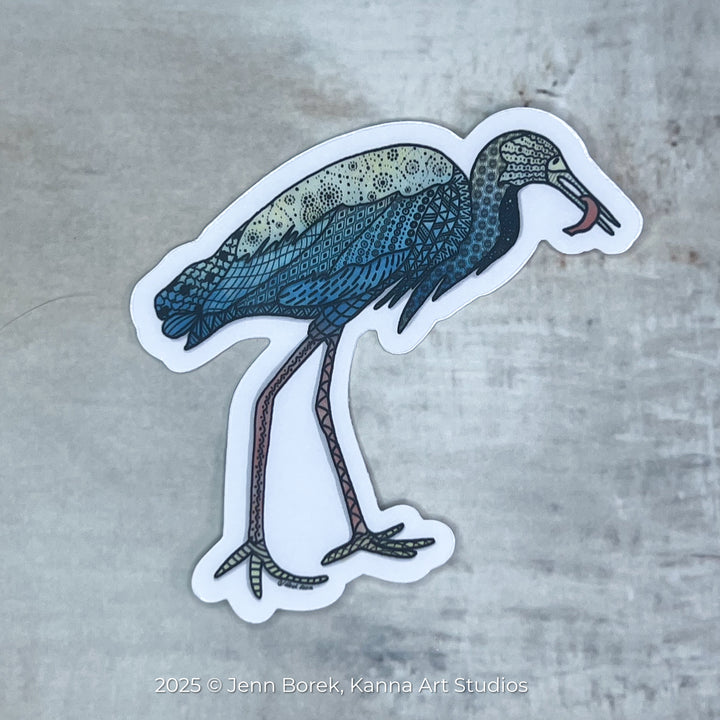 Snowy Egret & Fish | Stickers 2" or 3" | Shore Bird Snowy Egret Vinyl Sticker | Clear, Blue, Waterproof Snowy Egret Decal for Laptop, Water Bottle, Journal, Gift for Ocean Lovers