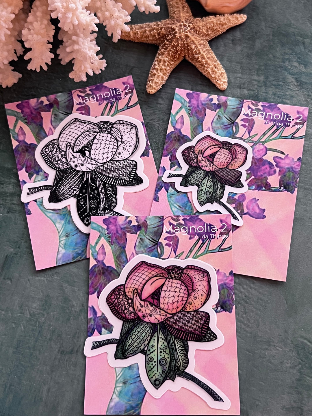 Magnolia 2 | Stickers 2" or 3" | Cute Magnolia 2 Vinyl Sticker | Clear, Magnolia 2 Decal for Laptop, Water Bottle, Journal, Gift for Ocean Lovers