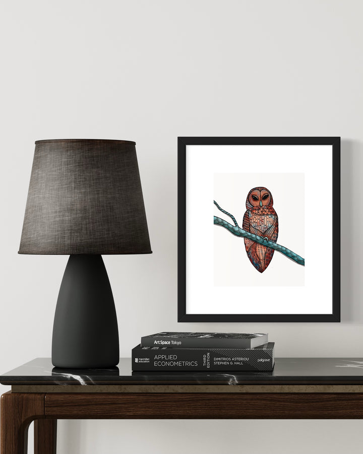 Barred Owl | Art Print 8 x 10 | Colorful Ocean Wall Art | Barred Owl Illustration, Coastal Beach Decor