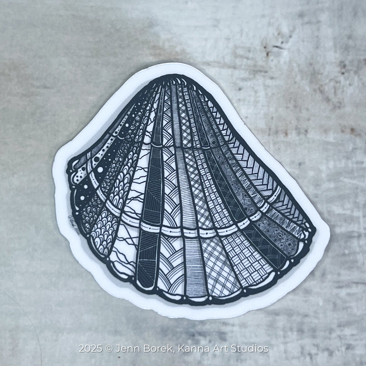 Cockleshell | Stickers 3" | Cute Ocean Cockleshell Vinyl Sticker | Black & White, Waterproof Cockleshell Decal for Laptop, Water Bottle, Journal, Gift for Ocean Lovers