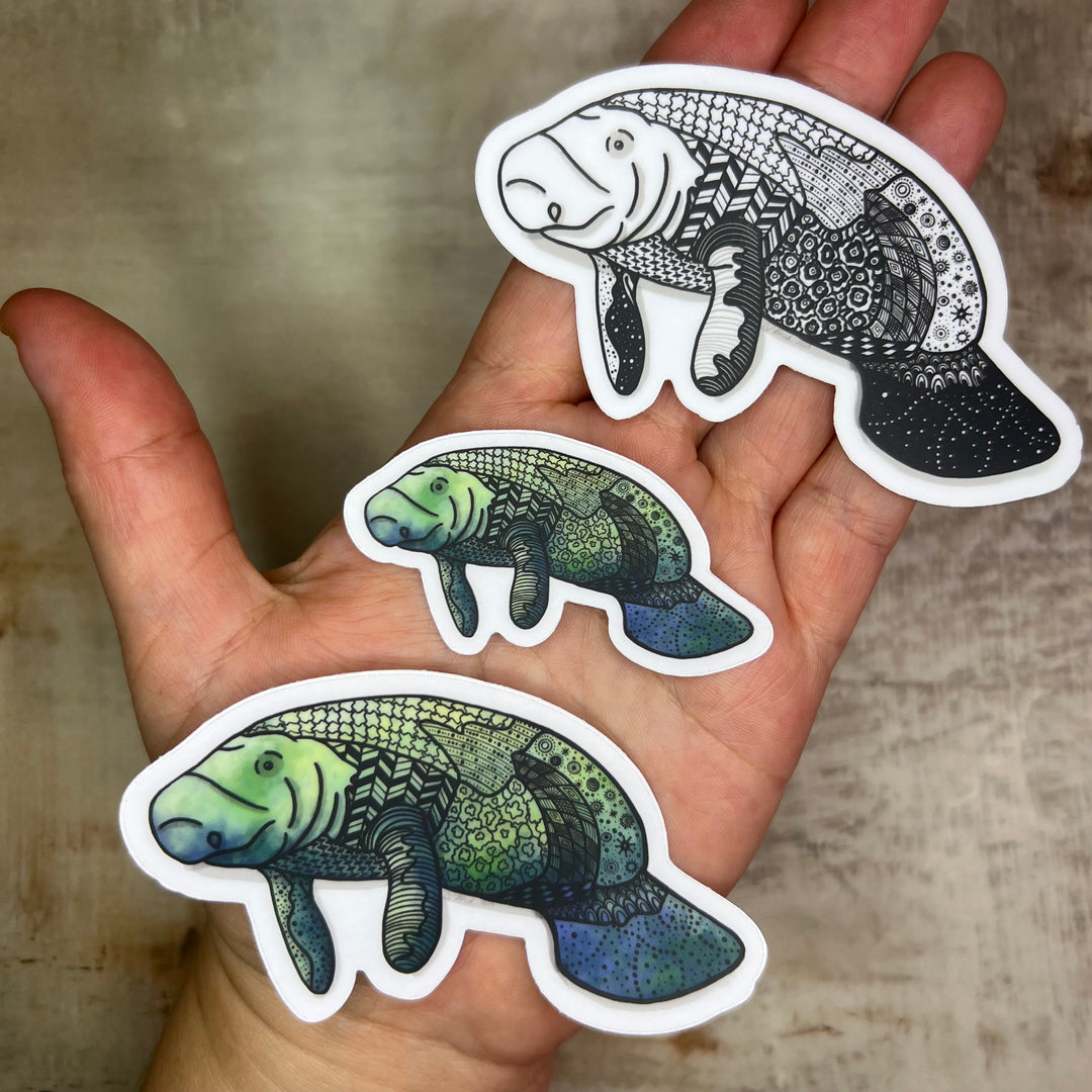 Sticker - Manatee - Green - Clear background - 3" or 2"