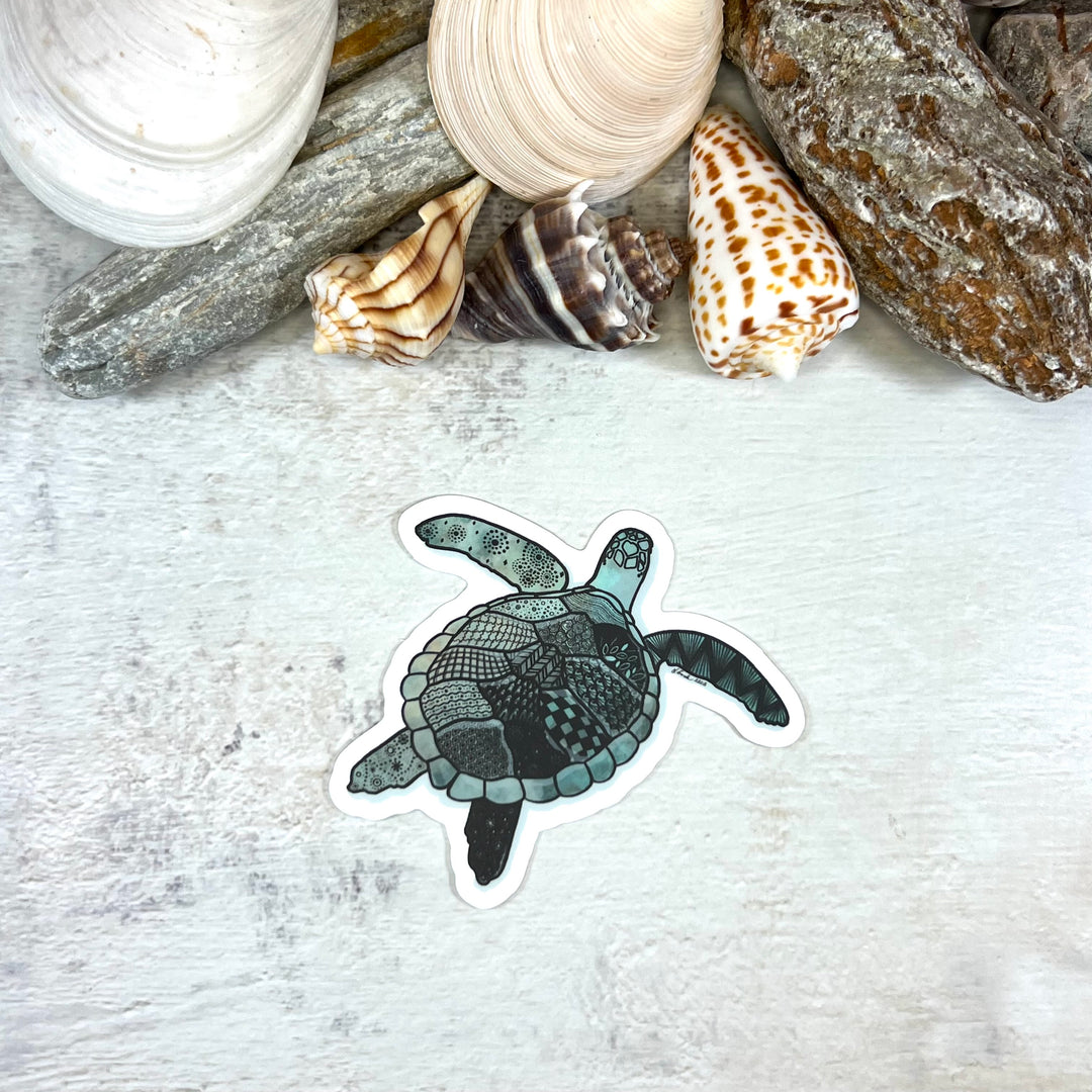 Sticker - Sea Turtle - Turquoise - white background - 3x2.8"