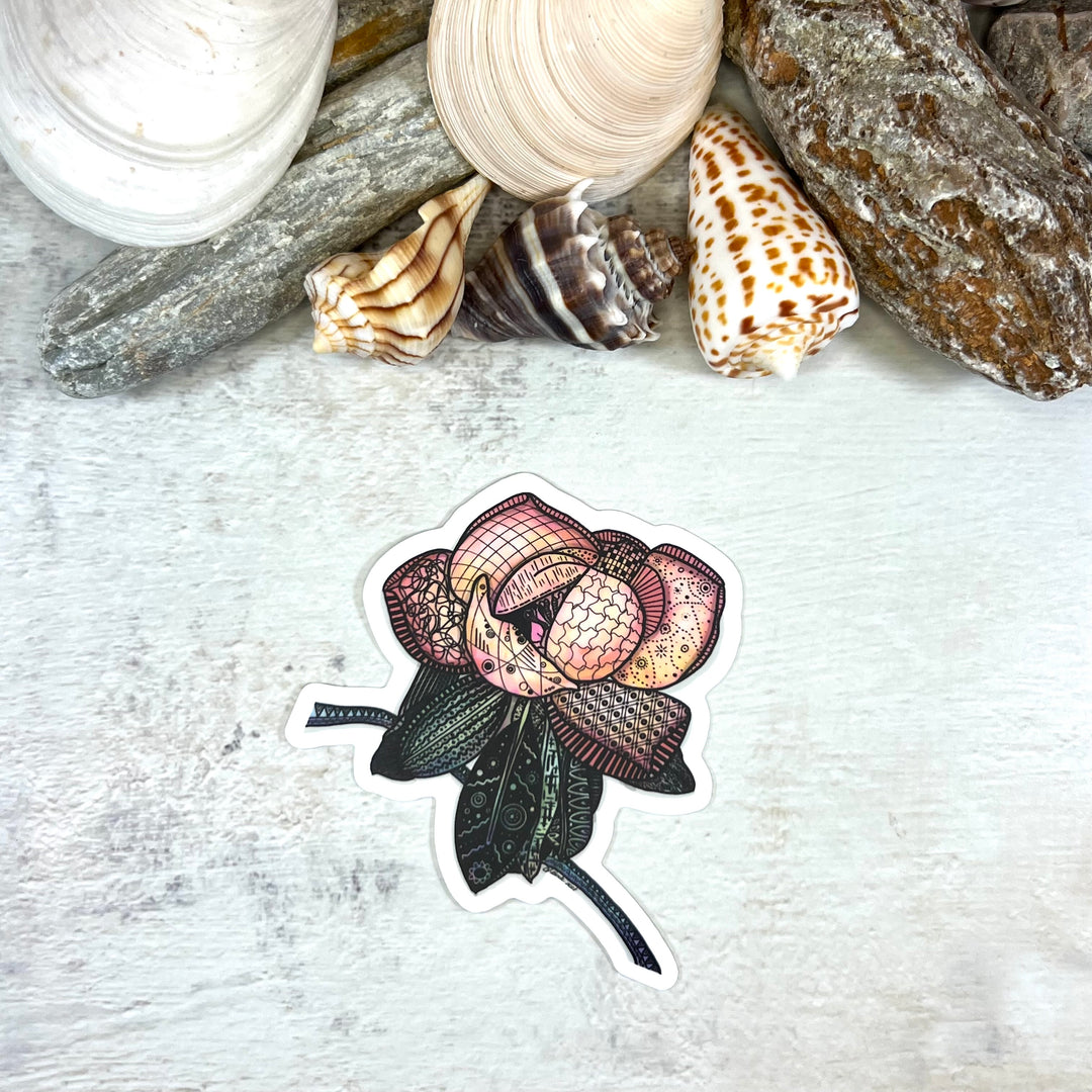 Sticker - Magnolia 2 - Pink, Orange - white background - 3 x 2.9"