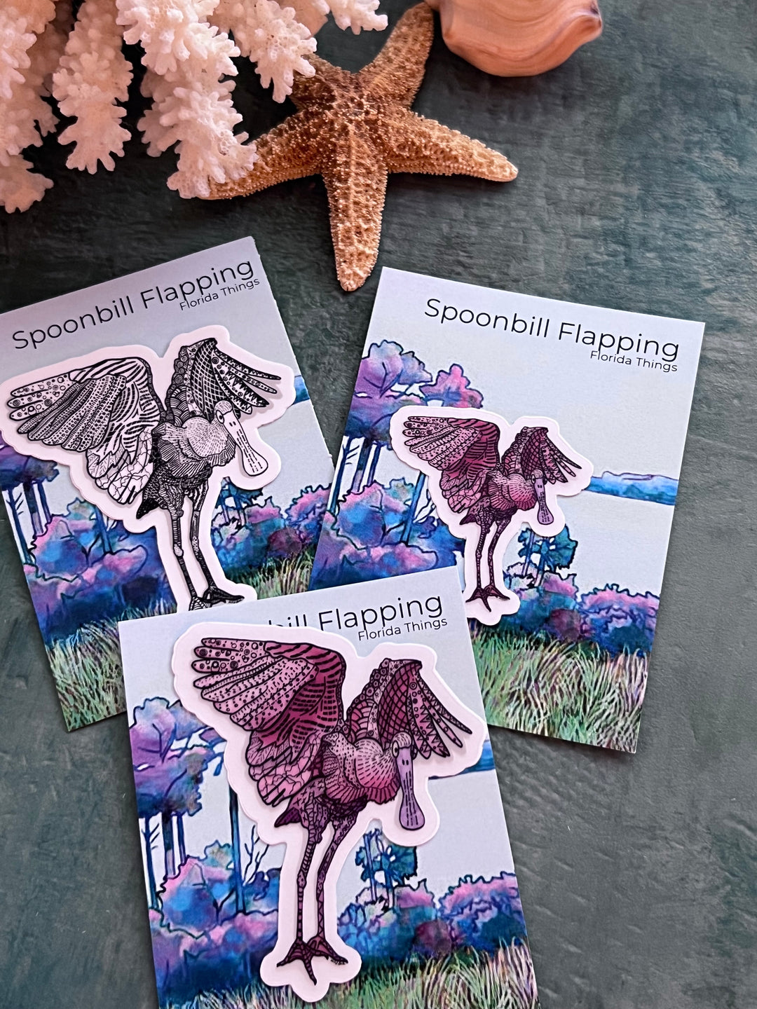 Spoonbill Flapping | Stickers 2" or 3" | Spoonbill Vinyl Sticker | Clear, Blue, Waterproof Spoonbill Decal for Laptop, Water Bottle, Journal, Gift for Ocean Lovers