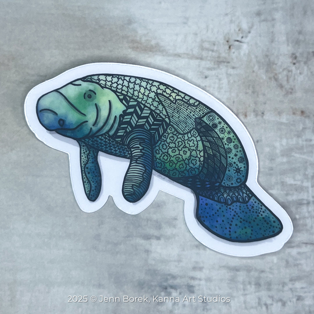 Manatee Stickers 2" or 3" | Cute Ocean Manatee Vinyl Sticker | Clear, Greeb, Waterproof Manatee Decal for Laptop, Water Bottle, Journal, Gift for Ocean Lovers