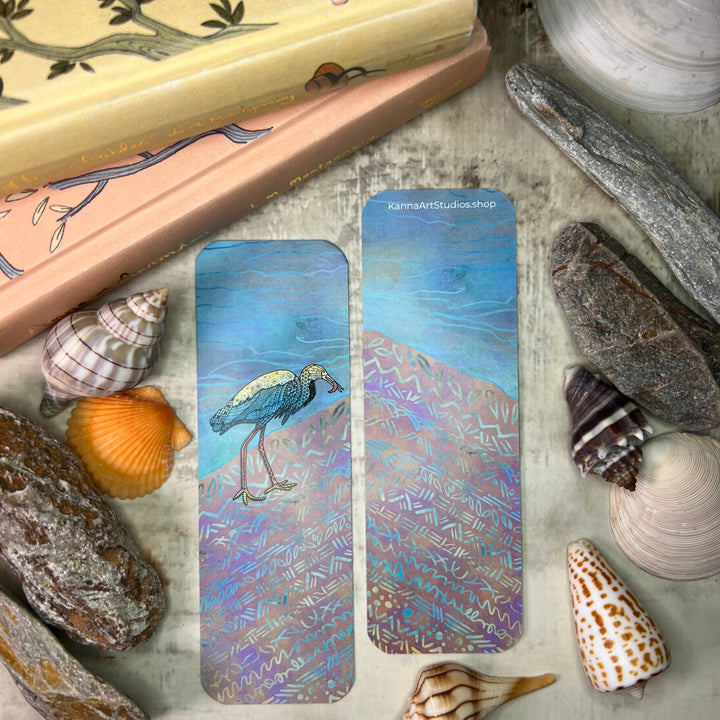 Snowy Egret & Fish | Bookmark 2x6 | Shore Bird Snowy Egret Bookmark | Snowy Egret Book Mark for Readers, Students, Ocean Lovers Gift