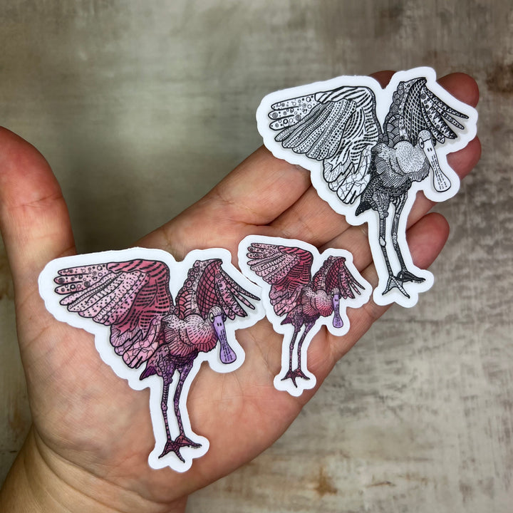 Sticker - Spoonbill Flapping - Black & White - White Background - 3"