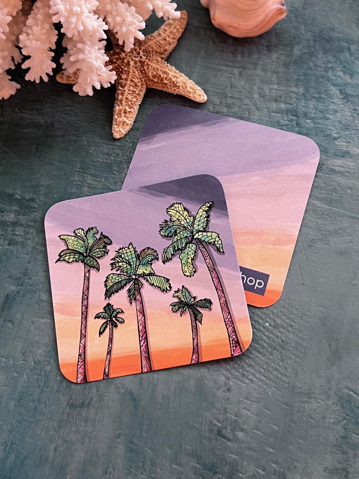 Palm Trees | Paper Coaster 3.5 X 3.5 | Palm Trees Paper Coaster | Palm Trees Coaster for journalers, ocean lovers, or ocean themed gathering