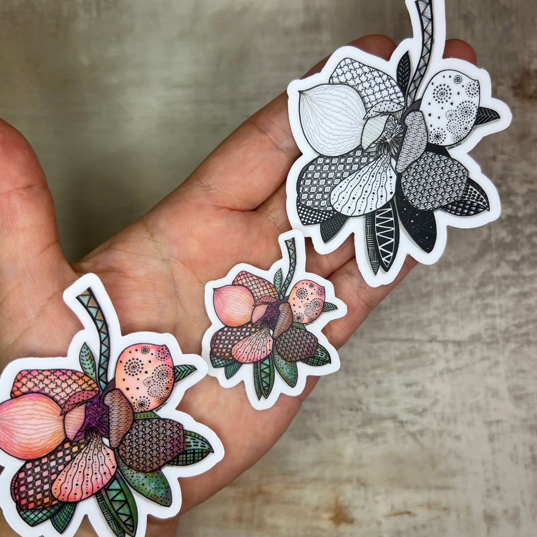 Magnolia 1 | Stickers 3" | Cute Ocean Magnolia 1 Vinyl Sticker | Black & White, Waterproof Magnolia 1 Decal for Laptop, Water Bottle, Journal, Gift for Ocean Lovers